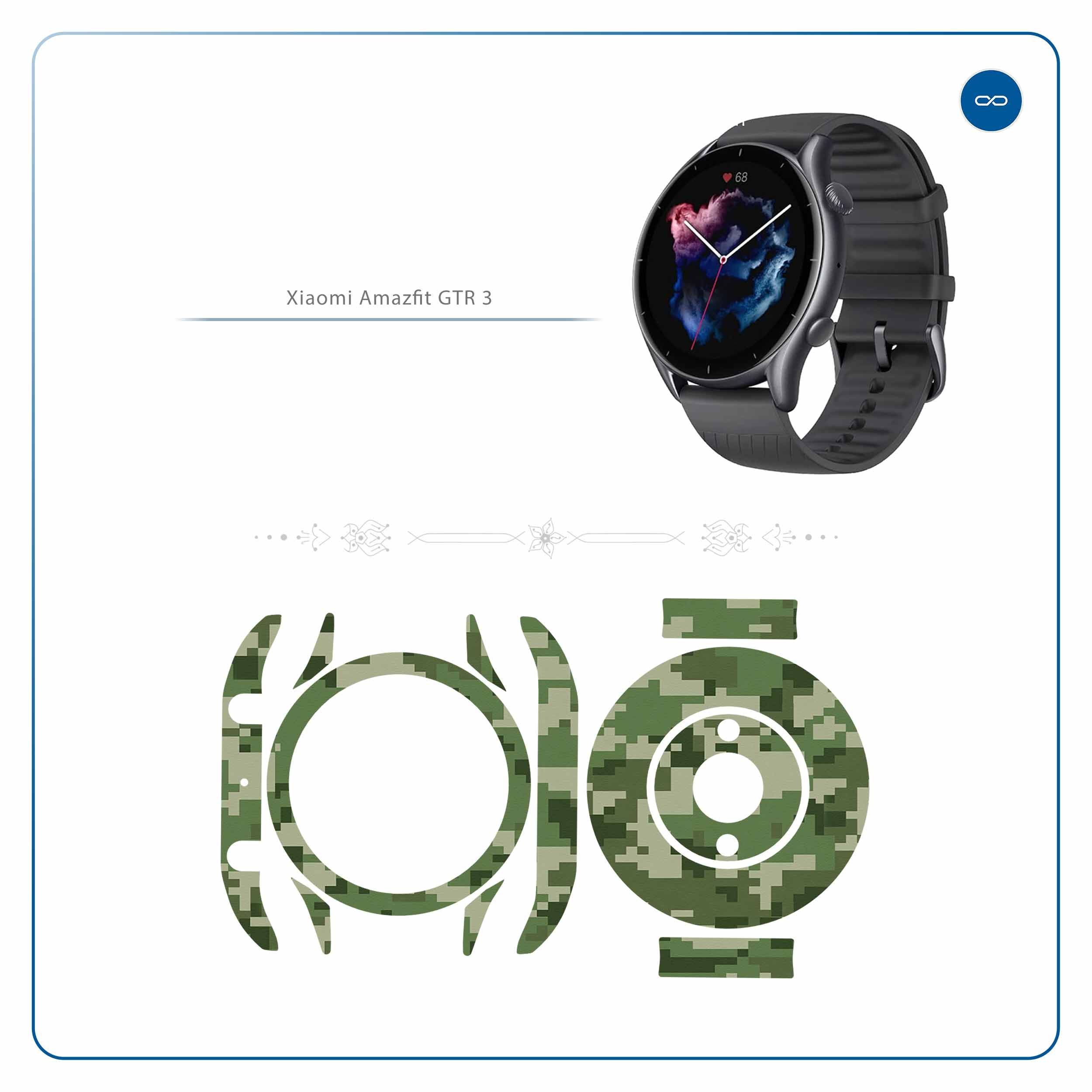 برچسب ماهوت طرح Army-Green-Pixel مناسب برای ساعت هوشمند آمازفیت GTR 3