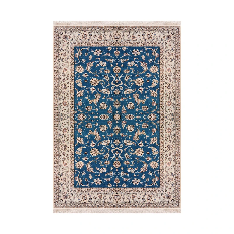 فرش دستبافت ۴ متری مدل افشان نایین ۶لا کد 1096 زمینه سبزآبی