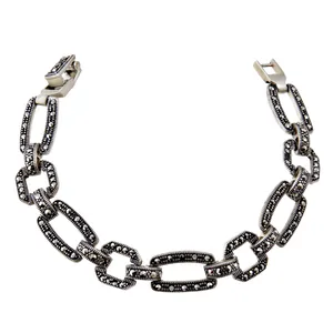 دستبند نقره زنانه بازرگانی میلادی  مدل  مارکازیت سیاه قلم کد DP_062