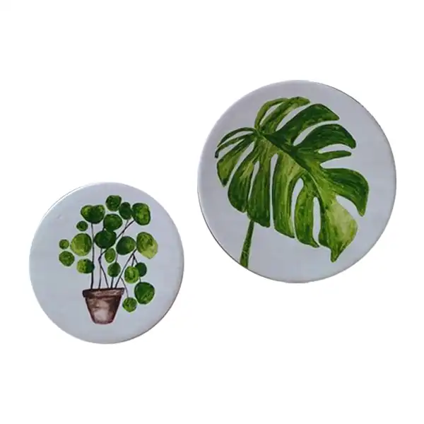 بشقاب دیوارکوب سفالی طرح برگ کد D200 مجموعه 3 عددی