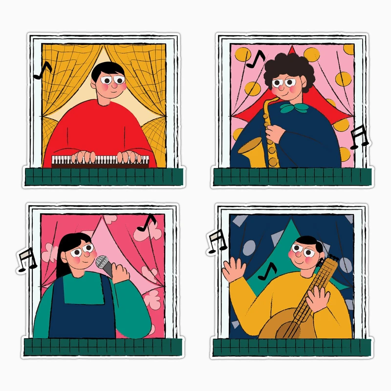 استیکر لپ تاپ و موبایل بووم طرح وایب خوب مدل People کد MD34 مجموعه 4 عددی