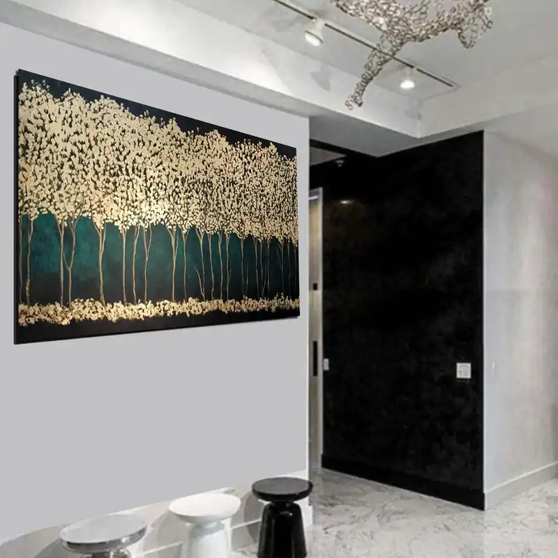 تابلو نقاشی ورق طلا طرح تلالو درختان در شب کد 0131