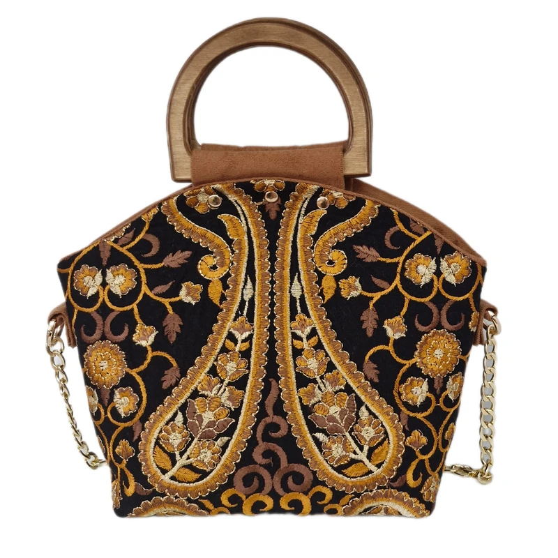 کیف دستی زنانه مدل دسته چوبی طرح سرو خمیده