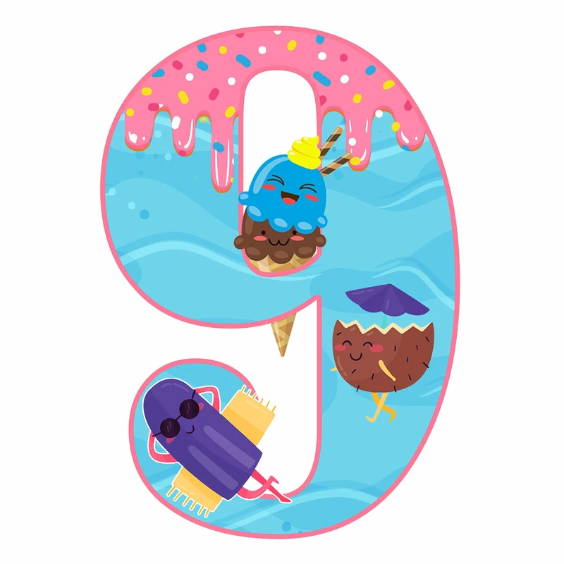 استند رومیزی تولد مدل عدد 9 طرح بستنی کد 1092 