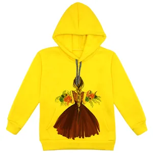 هودی دخترانه مدل دختر و گل F56 رنگ زرد