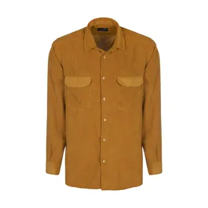 پیراهن آستین بلند مردانه مدل کبریتی رنگ خردلی