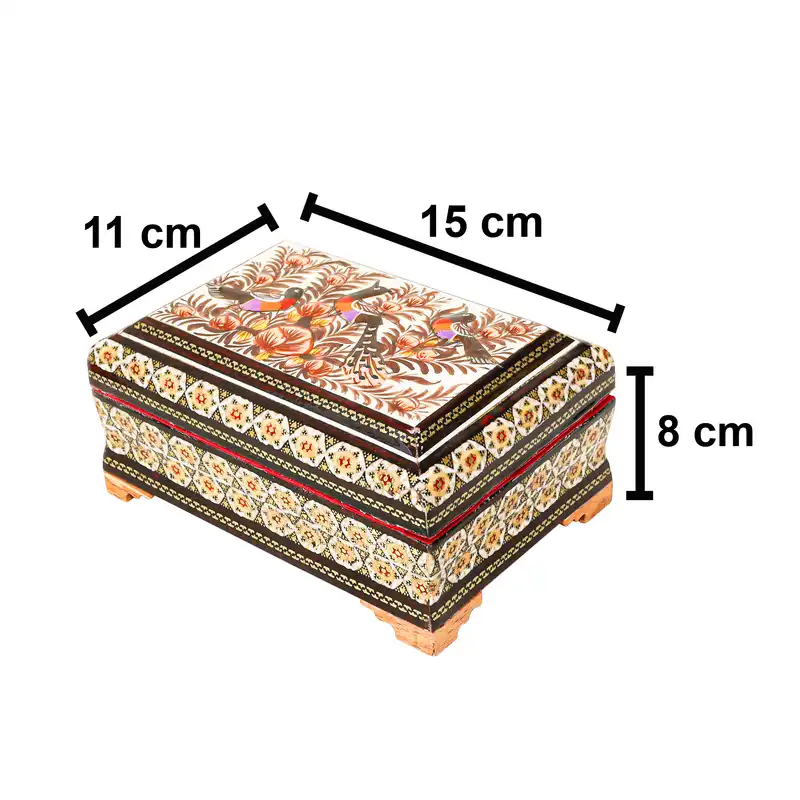 جعبه جواهرات خاتم کاری مدل گل و مرغ برجسته کد 15118Br3f3