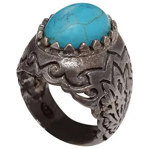انگشتر نقره مردانه مدل فیروزه مصری FM215290