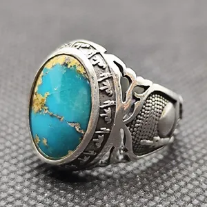 انگشتر نقره مردانه مدل سنگ فیروزه نیشابور کد F1540