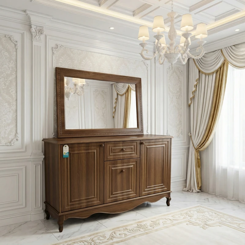 عکس شماره 3 : آینه و کنسول آرچین چوب طول 140 سانتی متر مدل کلاسیک پایه چوبی