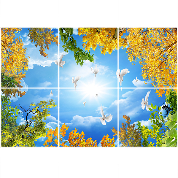 تایل سقفی آسمان مجازی طرح درختان پاییزی کد ST 1103-6 سایز 60x60 سانتی متر مجموعه 6 عددی 