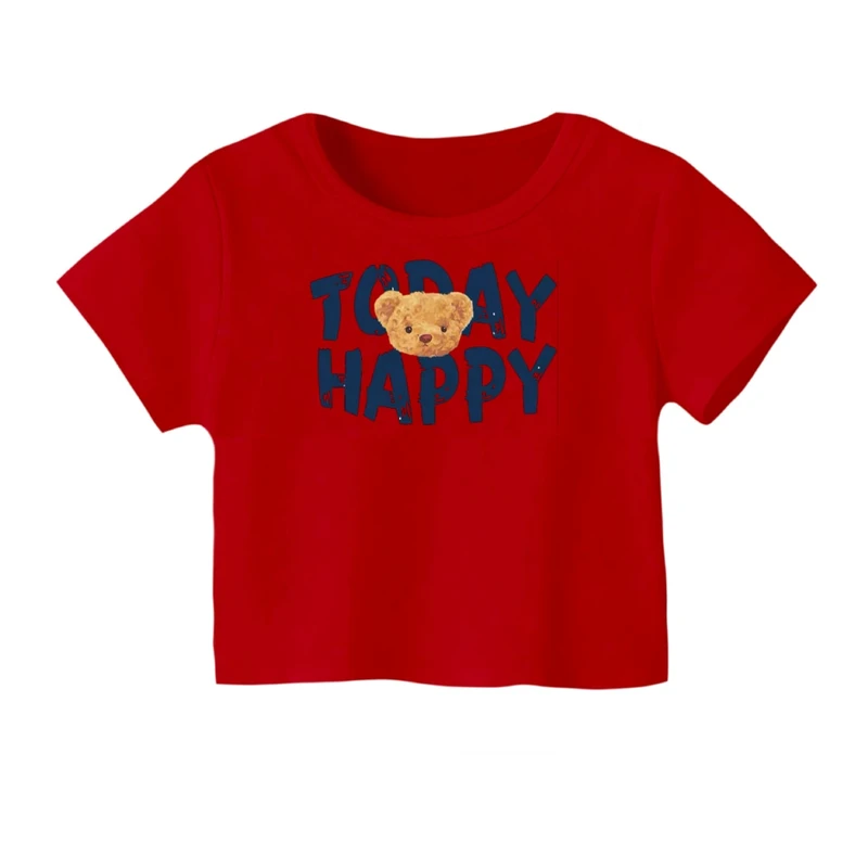 کراپ‌ تی‌شرت آستین کوتاه زنانه مدل تدی خوشحال