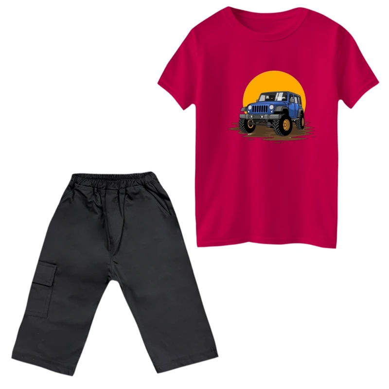 ست تی‌شرت و شلوارک پسرانه مدل جبپ و غروب