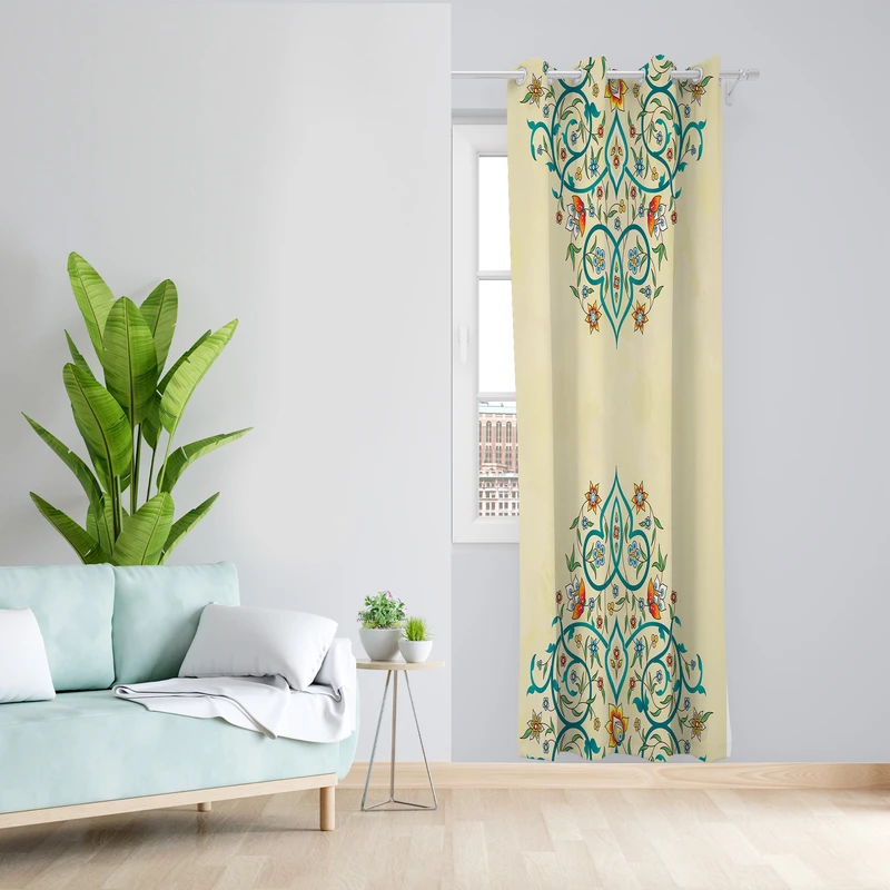 پرده طرح سنتی مدل مخمل پانچی کد  L104R Z سایز 140x200 سانتی متر