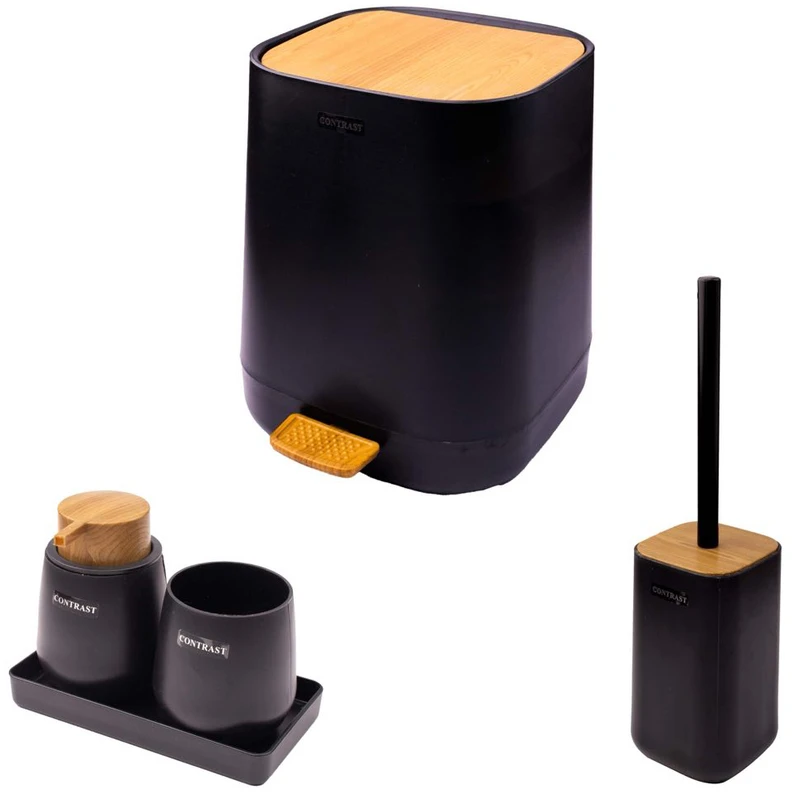 ست سرویس بهداشتی 5 پارچه میامی کنتراست مدل طرح چوب کد RM9910