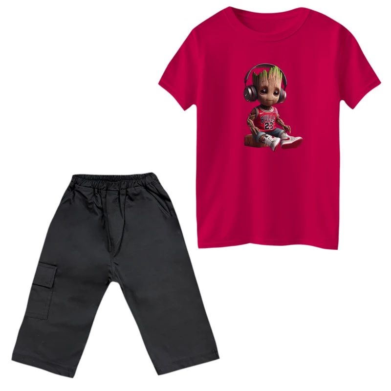 ست تی‌شرت و شلوارک پسرانه مدل گروت و هدفون