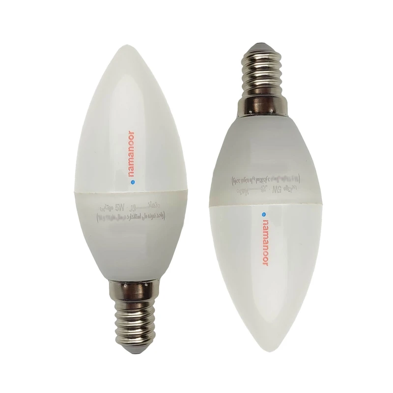 لامپ ال ای دی 5 وات نمانور مدل شمعی پایه E14 بسته دو عددی
