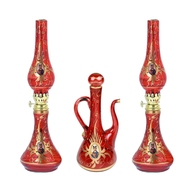 دکوری مدل چراغ گرد سوز و گلاب پاش طرح شاه عباسي كد 309 مجموعه 3 عددي