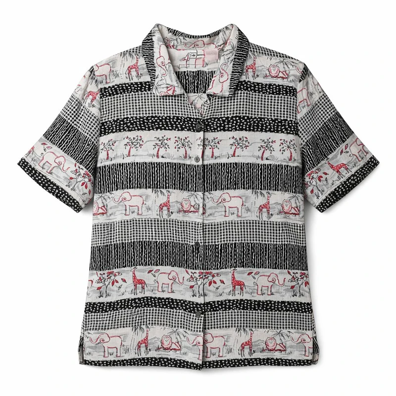 شومیز آستین کوتاه یقه برگردان زنانه مدل هندو