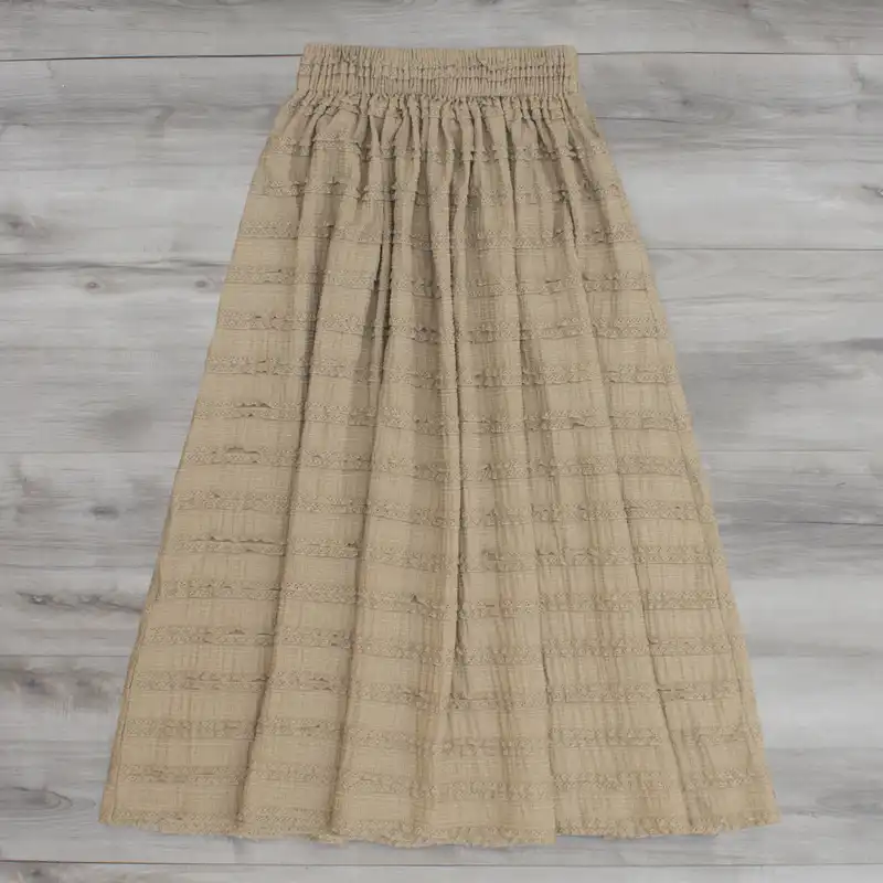 دامن چیندار زنانه مدل طبقه ای کد 1 رنگ کرم