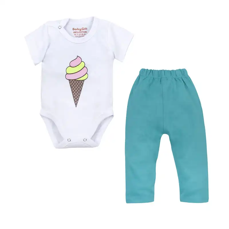 ست بادی و شلوار نوزادی مدل بستنی کد 140241