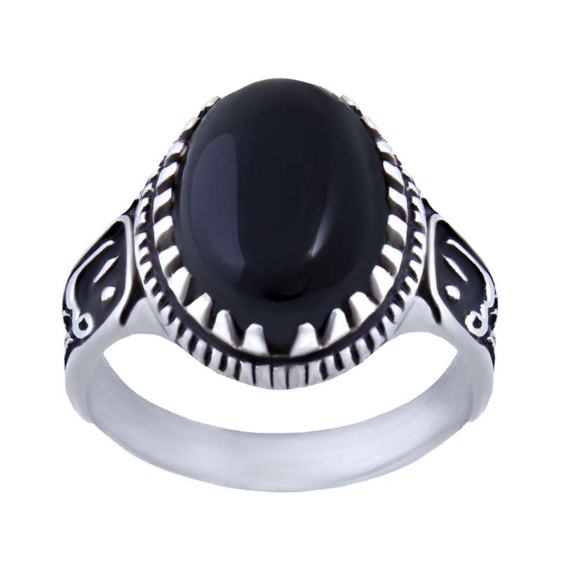 انگشتر نقره مردانه مدل سنگ عقیق مشکی رکاب سیلندری کد AM_039