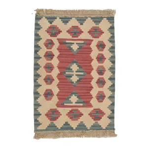 گلیم دستبافت نیم متری مدل قشقایی کد 4040729 زمینه کرم