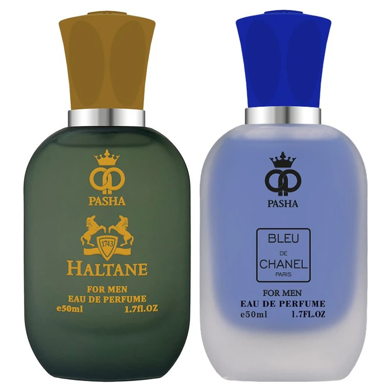 ادو پرفیوم مردانه پاشا مدل هالتان مارلی و بلو چنل با رایحه معتدل حجم 50 میلی لیتر بسته 2 عددی