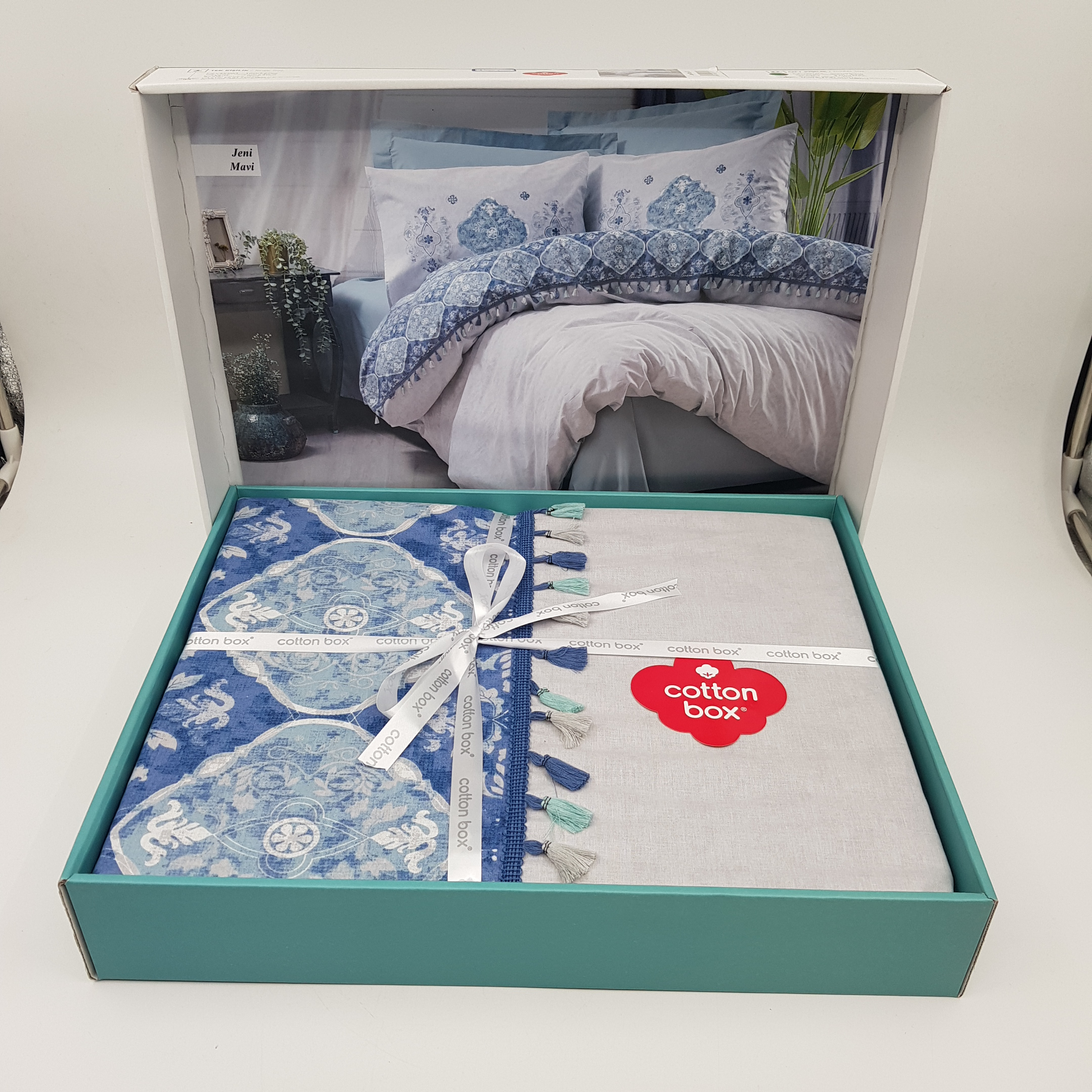 سرویس ملحفه کاتن باکس مدل Candy Jeni Mavi تک نفره 3 تکه