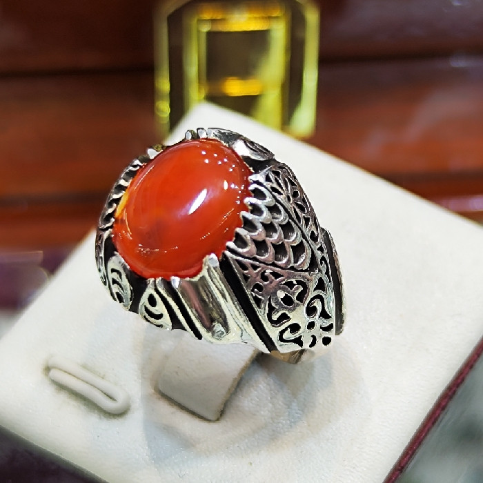 انگشتر نقره مردانه مدل سنگ عقیق یمانی کد 47