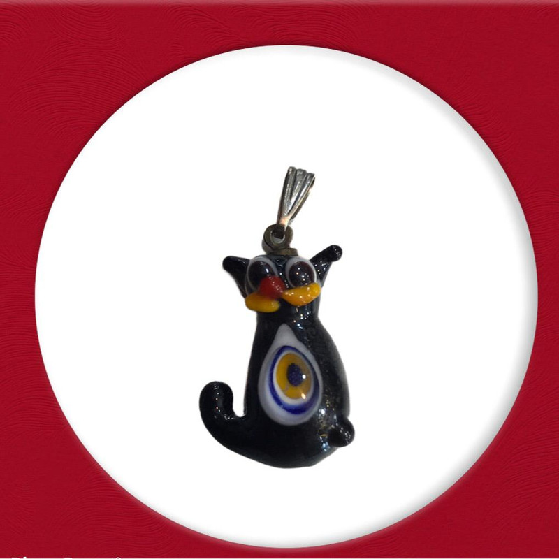 آویز گردنبند دخترانه مدل چشم نظر دست ساز گربه