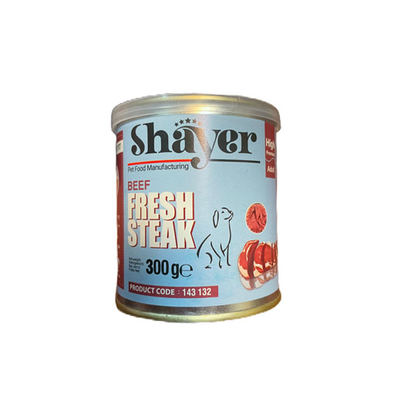 کنسرو غذای سگ شایر مدل استیک بیف وزن 300 گرم