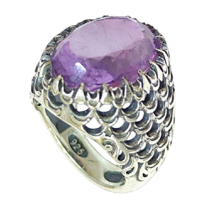 انگشتر نقره مردانه مدل آمیتیست طبیعی کد 14700