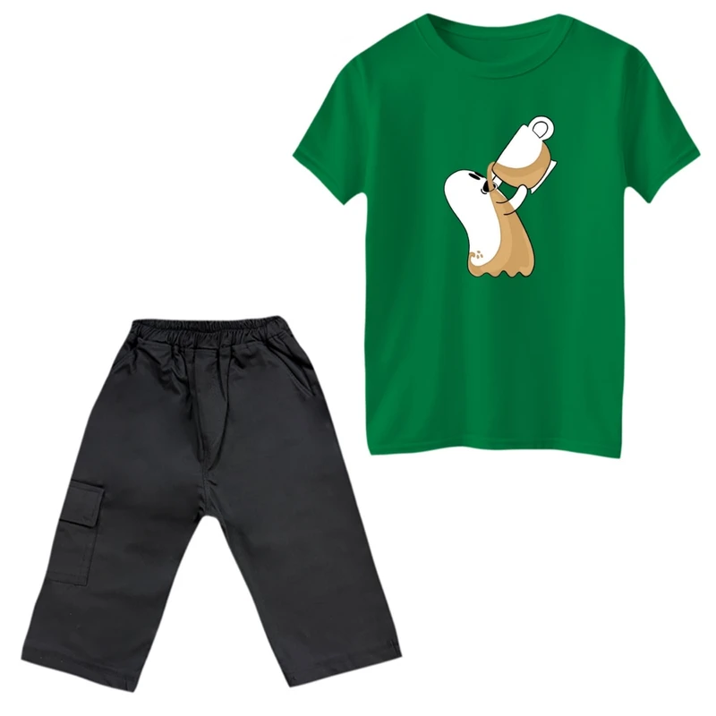 ست تی‌شرت و شلوارک پسرانه مدل روح و قهوه