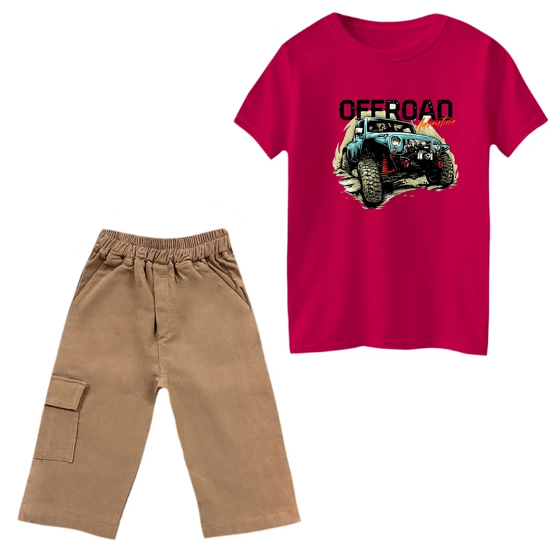 ست تی‌شرت و شلوارک پسرانه مدل جیپ آفرود