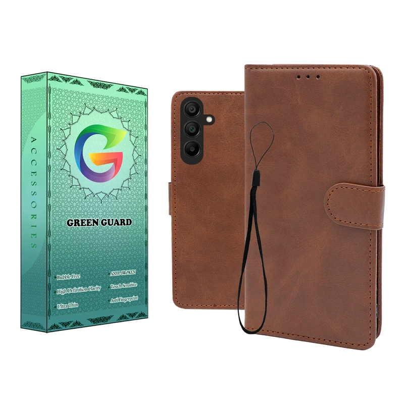کیف کلاسوری گرین گارد طرح چرمی مدل Landing کد 05 مناسب برای گوشی موبایل سامسونگ Galaxy A15 به همراه بند آویز