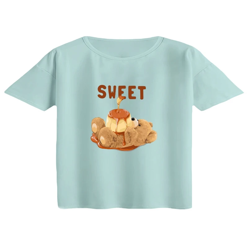 کراپ تی‌شرت آستین کوتاه زنانه مدل خرس کاراملی