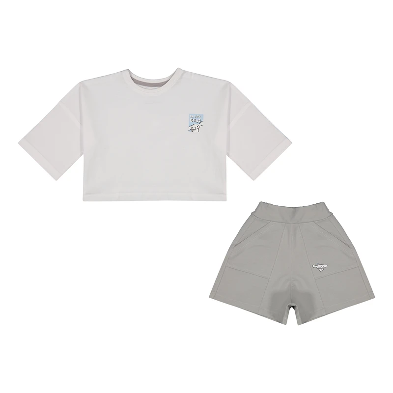 ست کراپ تی شرت آستین کوتاه و شلوارک راحتی دخترانه تیتیش مدل 2471670