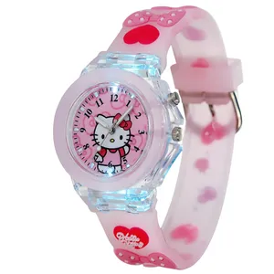 ساعت مچی عقربه‌ای کوارتز بچگانه مدل بند سیلیکونی چراغدار طرح هلو کیتی 