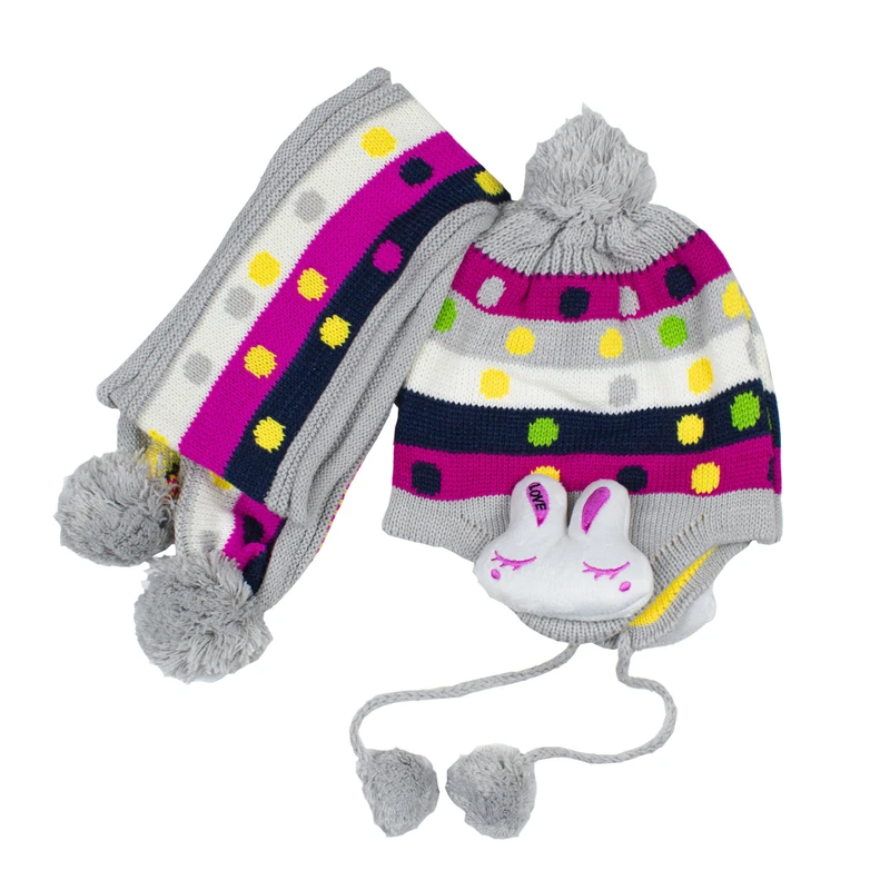 ست کلاه و شال گردن بافتنی دخترانه مدل hd002