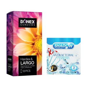 کاندوم بونکس مدل Hardex &amp; Largo بسته 12 عددی به همراه کاندوم شادو مدل Anti Bacterial بسته 3 عددی