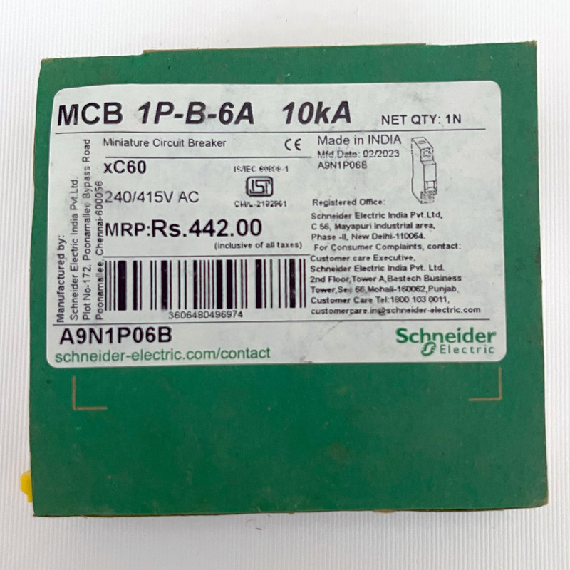 فیوز مینیاتوری تک پل 6 آمپر اشنایدر مدل xC60 Acti9 کد A9N1P06B