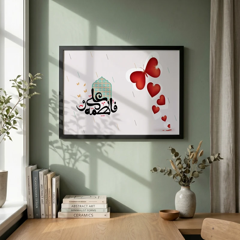 تابلو طرح علی (ع) و فاطمه (س) مدل G14467 فریم مشکی