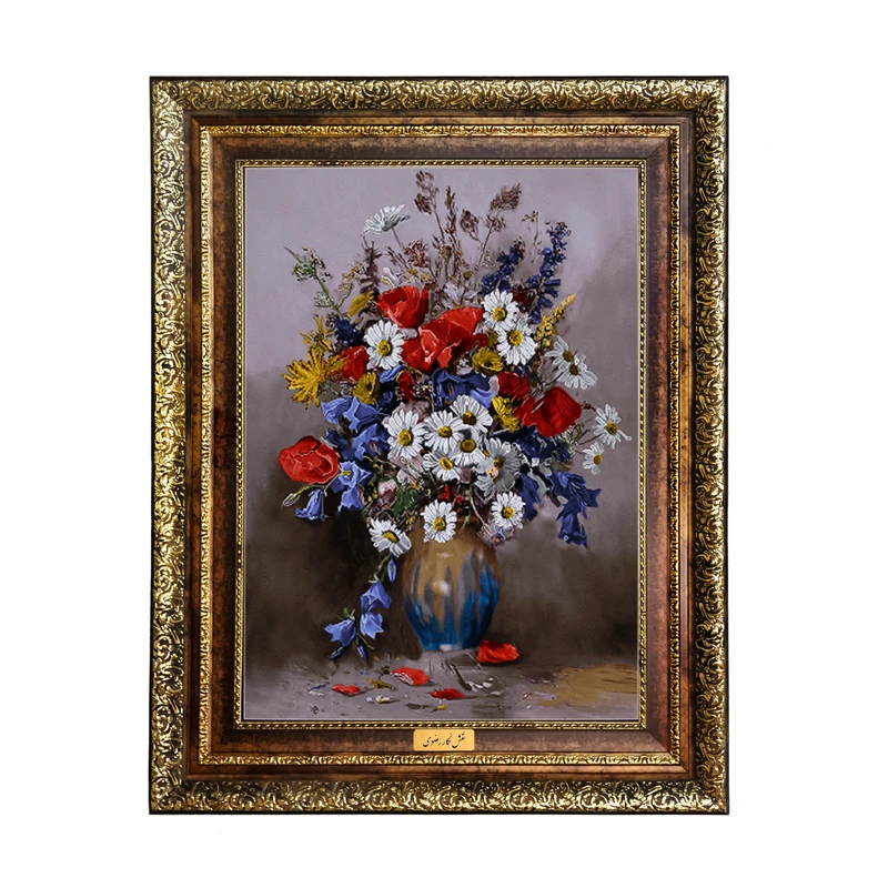 تابلو فرش ماشینی نقش نگار رضوی طرح گل کد 2221KH