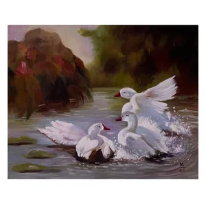 تابلو نقاشی رنگ روغن طرح مرغابی کد 117
