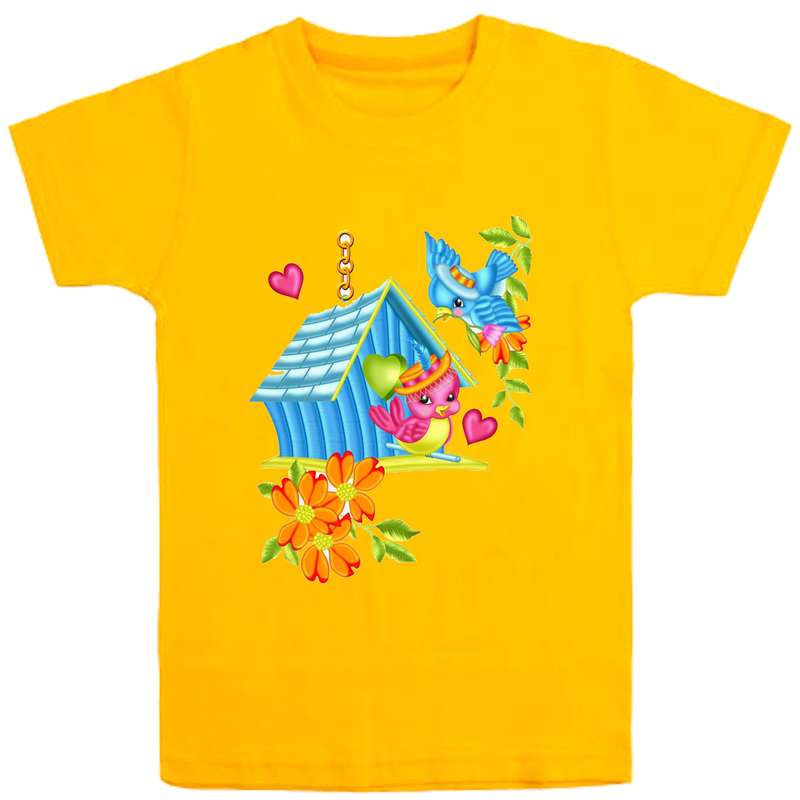 تی شرت آستین کوتاه دخترانه مدل لوونه گنجشک D81 رنگ زرد