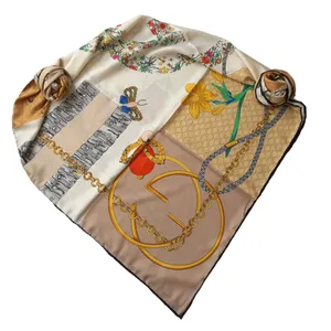 روسری زنانه گوچی مدل ابریشم توییل دور دست دوز گلدار فانتزی کد 21