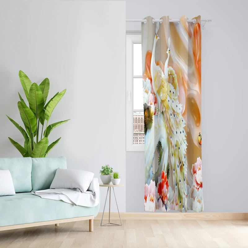 پرده طرح طاووس مدل مخمل پانچی کد 4094 z سایز 140x200 سانتی متر