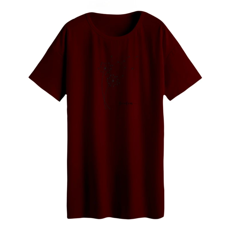 تی شرت لانگ زنانه مدل قاصدک  کد 1 رنگ زرشکی