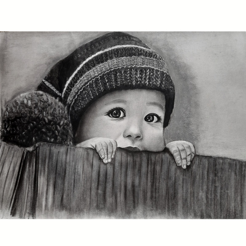 تابلو نقاشی سیاه قلم مدل کودک